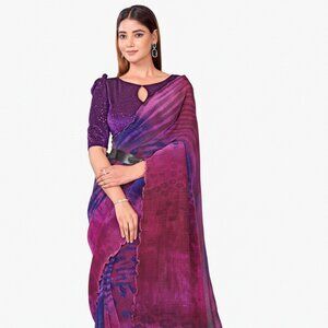 Elegant Embroidered Satin Silk Saree for Occasions - Multicolor